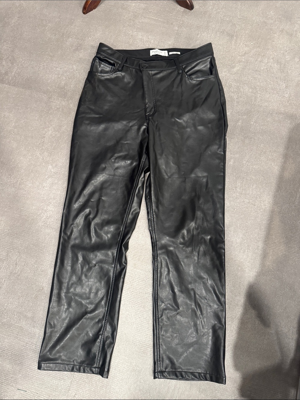 Abercrombie & Fitch Black Vegan Leather Ultra High Rise Straight-Leg Pants 12
